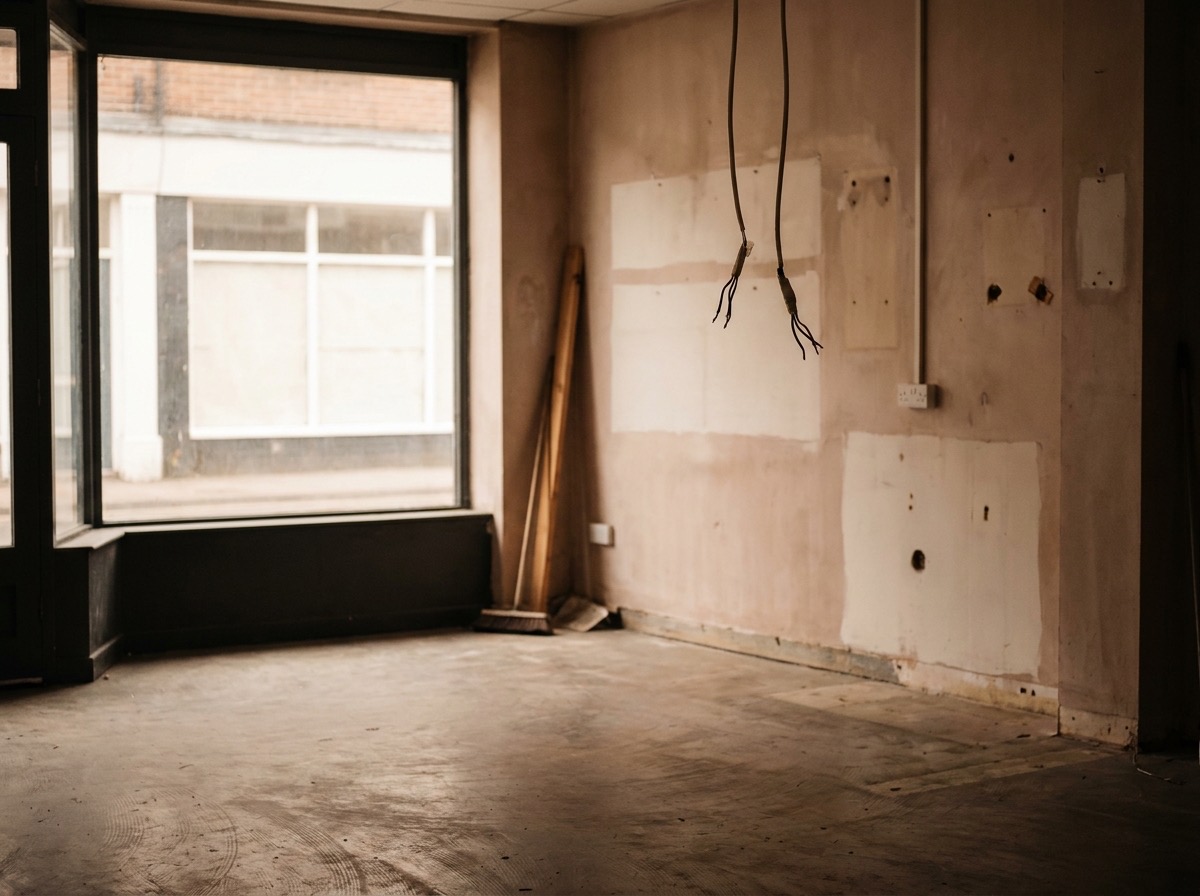 Vacated commercial unit at the end of a lease showing wear