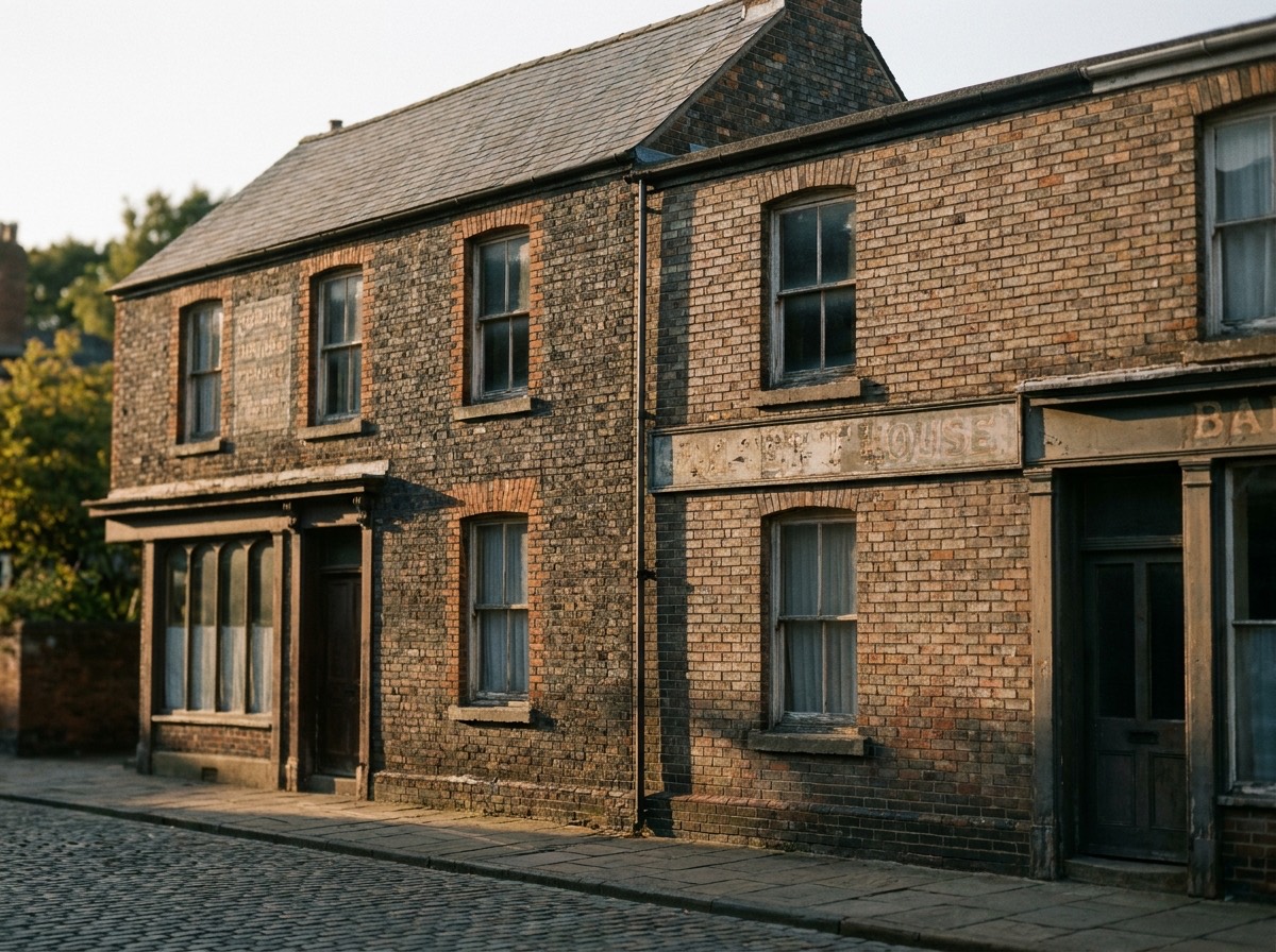 Two adjoining commercial buildings sharing a boundary wall in warm daylight