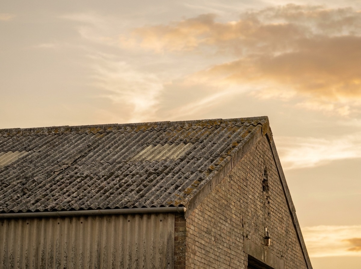 Corrugated cement roof sheets on an older industrial unit